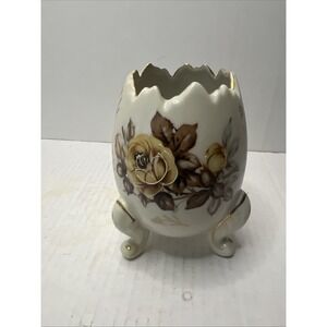 Vintage Napcoware Cracked Egg 3 Footed Porcelain Gold Trim Vase